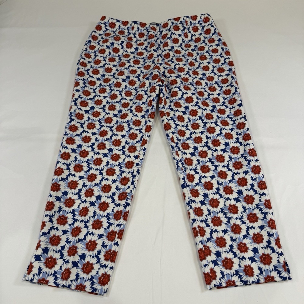 Lands End‎ Pants Blue Red White Floral Mid Rise Slim Leg Womens Size 10P Crop